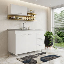 Load image into Gallery viewer, Wood Console Accent Cabinet With Two Doors Three Drawers - Silver / White

