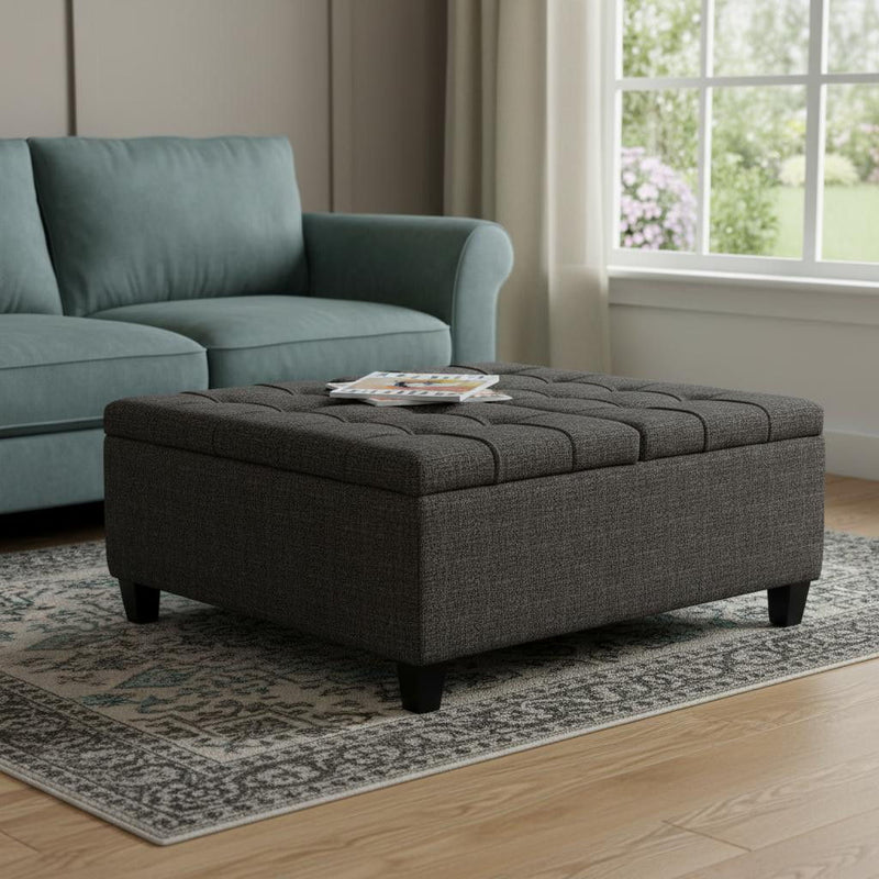 Ebony Fabric Cocktail Ottoman With Storage - Espresso
