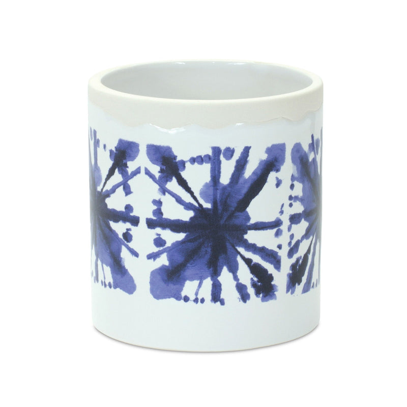 Abstract Round Pot Planters (Set of 2) - White / Blue