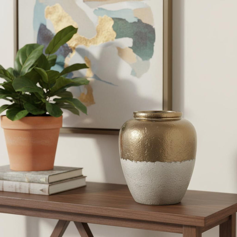 Block Round Jug Vase - Antiqued Bronze / Light Gray
