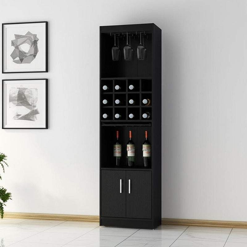 71" Wood Bar Cabinet With Two Doors - Black