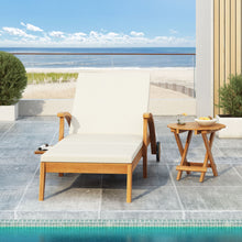 Load image into Gallery viewer, Versatile Chaise Lounge With Wheels Acacia Wood Recliner For Patio - Cream
