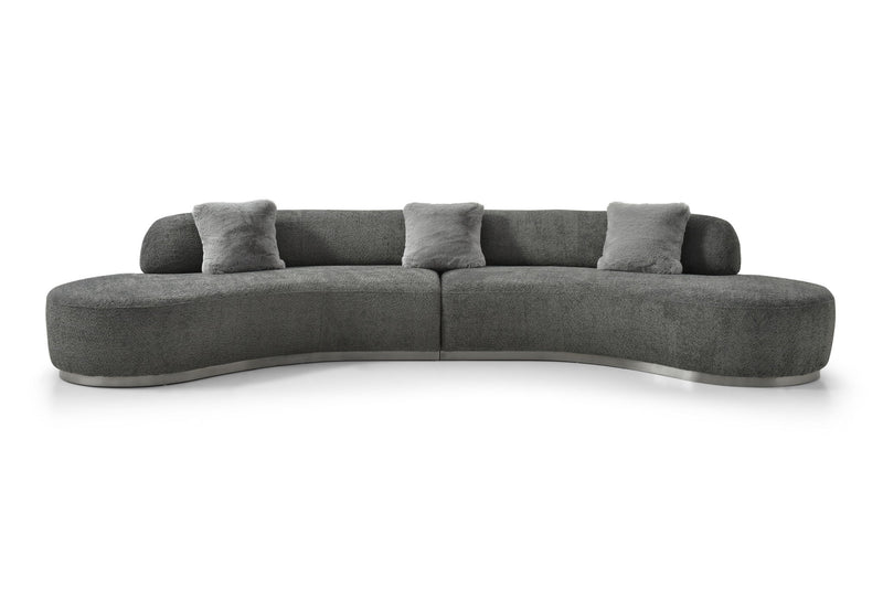 Boucle Curved Sofa With Toss Pillows - Dark Gray