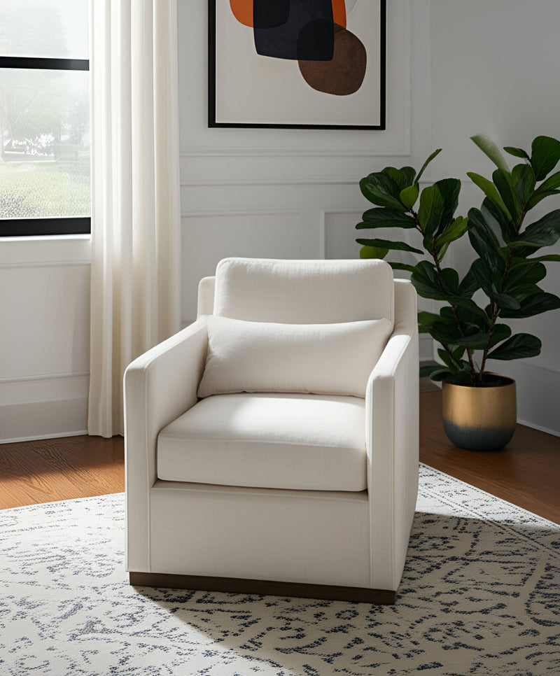 30" Contemporary Fabric Swivel Club Chair And Toss Pillow - Off White