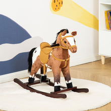 Load image into Gallery viewer, Qaba - Kids Metal Plush Ride-On Rocking Horse Chair Toy With Realistic Sounds - Dark Brown / White
