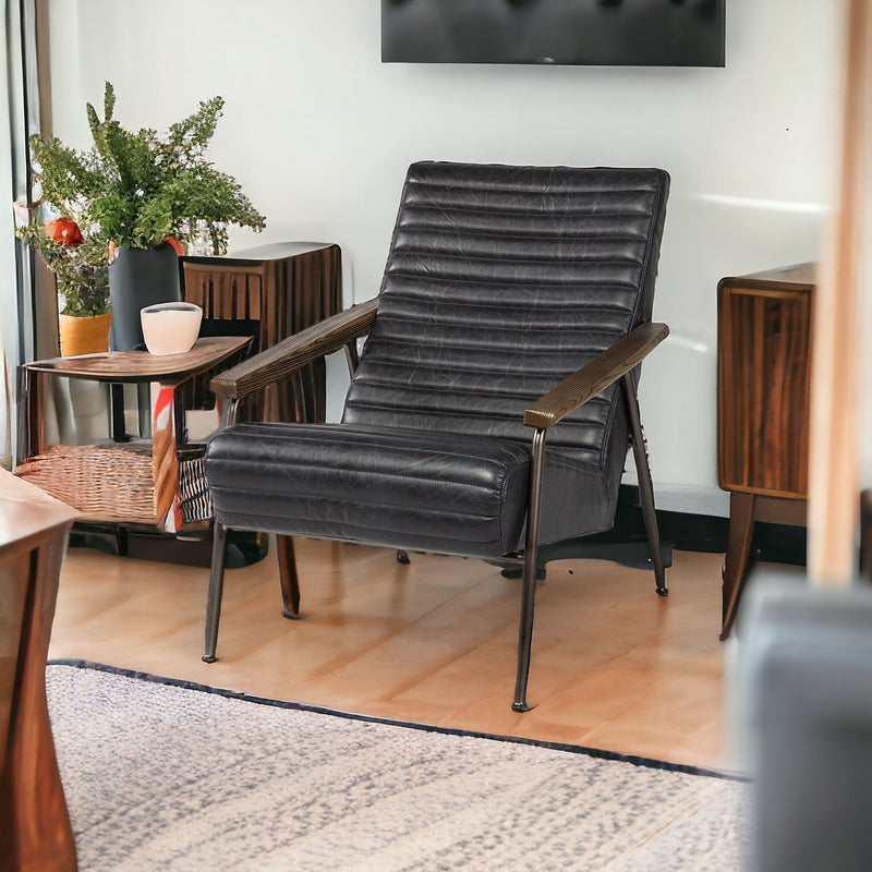 Faux Leather Lounge Chair - Black And Brown