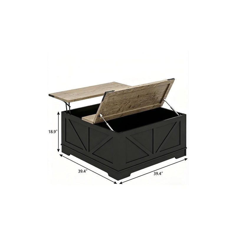 Lift Top Trunk Coffee Table With Two Shelves - Light Brown / Black