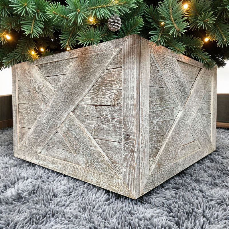 Weathered Whitewash Christmas Tree Collar - Natural / Gray / White