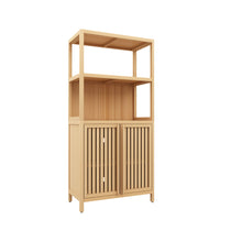 Load image into Gallery viewer, Neutral - Bamboo Storage Cabinet Freestanding With 2 Doors For Bathroom, Living Room, Kitchen, And Entryway - Neutral
