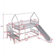 Load image into Gallery viewer, Twin over Twin Metal Bunk Bed House Bed with Slide and Staircase, Silver
