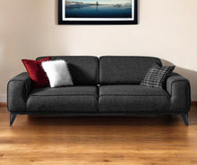 Load image into Gallery viewer, Linen Sleeper Sofa And Toss Pillows With Silver Legs - Dark Gray

