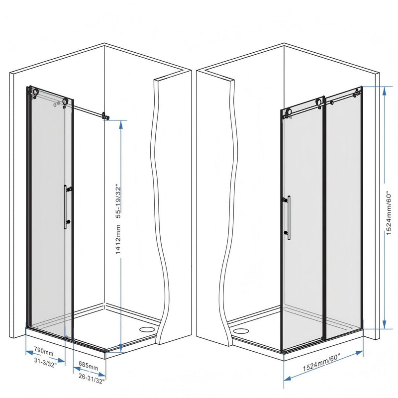 Frameless Shower Door, Smooth Sliding Tracks