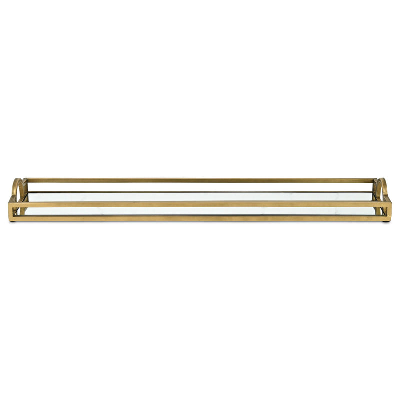 32" Mirrored Glass Handmade Vanity Tray With Handles - Gold