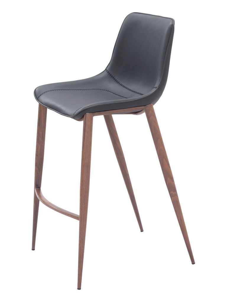 30" Faux Leather And Steel Bar Height Bar Chairs (Set of 2) - Black / Brown