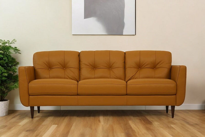 Leather Sofa With Black Legs - Orange
