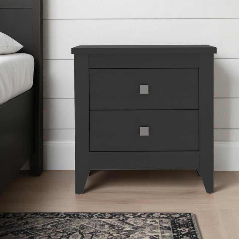 26.6" x 15.7" x 24.3" Two Drawer Faux Wood Nightstand - Black