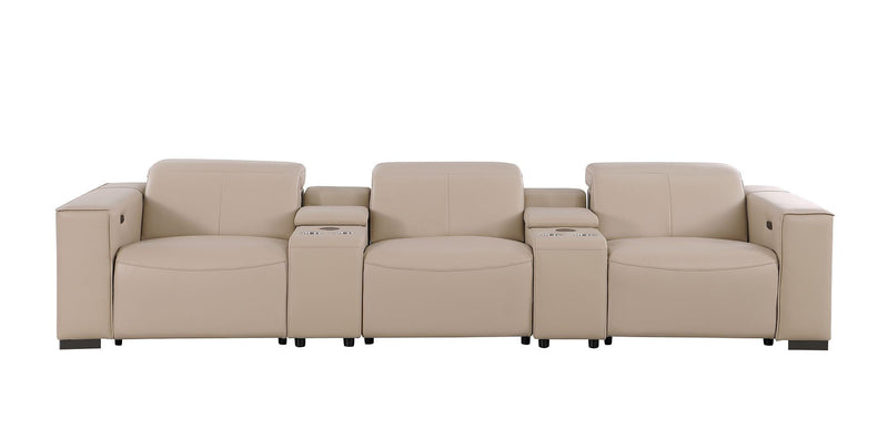 Top Grain Leather Reclining USB Sofa Storage - Beige