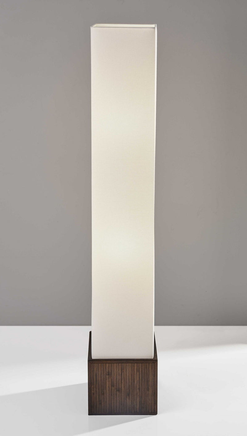 Rattan Lantern Floor Lamp With Long White Rectangular Shade - Brown / White