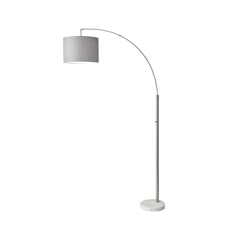 Reading Nook Floor Lamp Arc Arm Adjustable Gray Fabric Shade - Brushed Steel