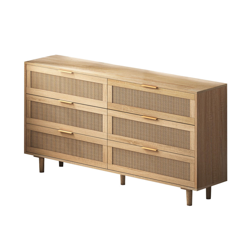 Rattan Six Drawer Double Dresser (716335) - Natural
