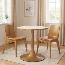 Load image into Gallery viewer, 24" Wood And Steel Pedestal Base Round Top Dining Table - Beige / Gold
