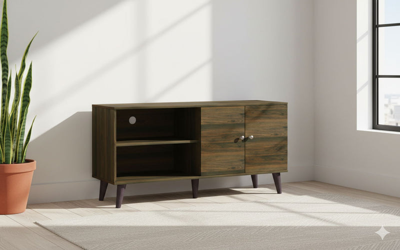 Amidon - TV Stand, With 2 Storage Shelves And 1 Cabinet