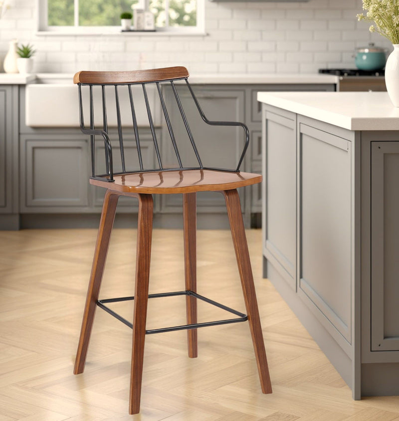 Manufactured Wood And Iron Counter Height Bar Chair - Brown