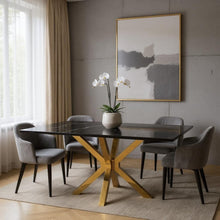 Load image into Gallery viewer, 63" Marble And Metal Cross Leg Base Dining Table - Black
