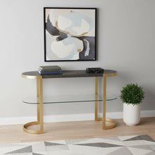 Load image into Gallery viewer, Solid Wood Oval Sled Console Table With Storage - Gray / Gold
