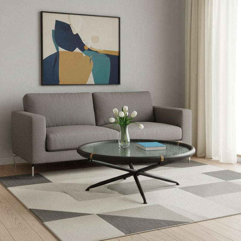 Glass Solid Wood Round Sled Coffee Table - Black