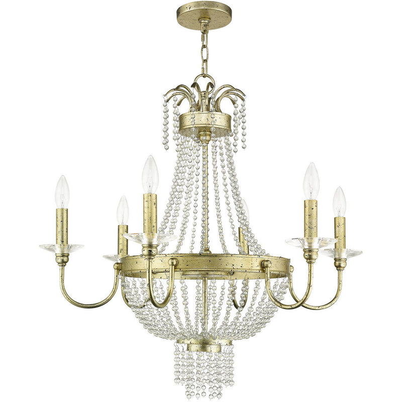 28" Six Light Dimmable Chandelier With Shades - Gold