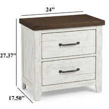 Load image into Gallery viewer, 2 Drawer Nightstand With Brass Arch Pulls, Bedroom Furniture - Brown / Distressed White / Walnut
