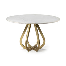 Load image into Gallery viewer, 48" Rounded Marble And Metal Pedestal Base Dining Table - Gold
