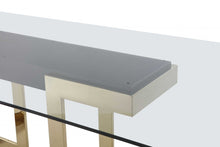 Load image into Gallery viewer, 87" Glass And Stainless Steel Double Pedestal Base Dining Table - Clear / Gold
