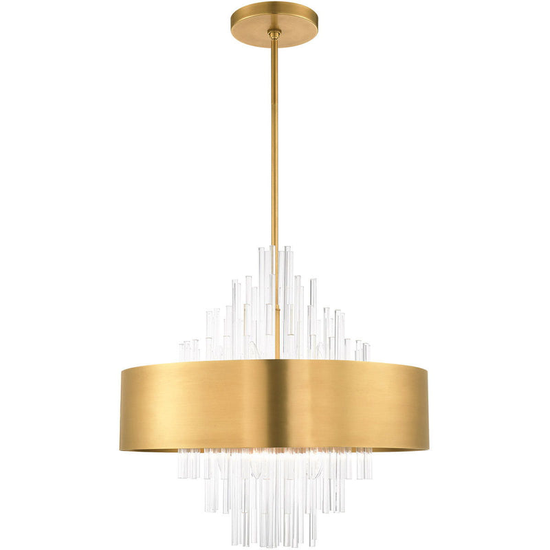 Ten Light Dimmable Chandelier With Shades - Brass