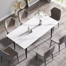 Load image into Gallery viewer, 70.87" Modern Artificial Stone White Straight Edge Black Metal Leg Dining Table, Can Accommodate 6-8 People - White / Black
