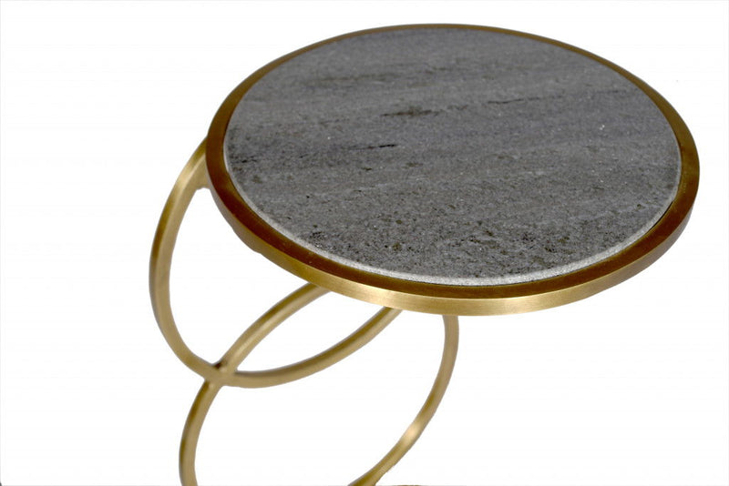 Marble And Iron Round End Table - Gold And Gray