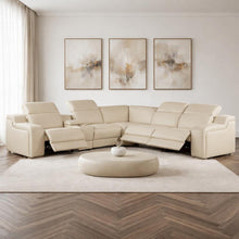 Load image into Gallery viewer, Italian Leather Power Reclining Curved Six Piece Corner Sectional With Console - Beige
