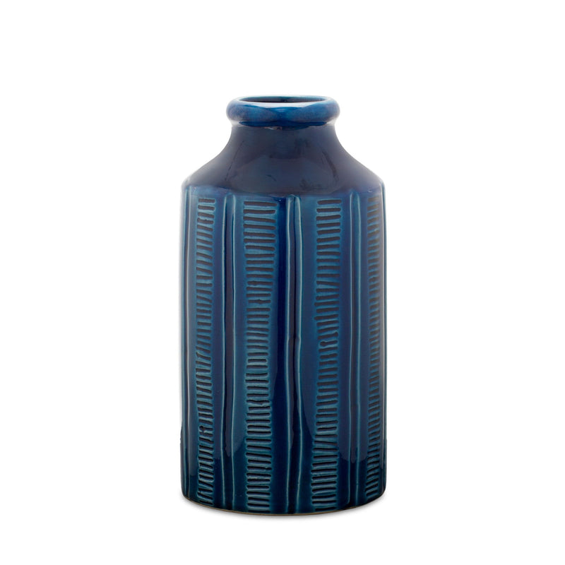 Ribbed Round Table Vase - Blue