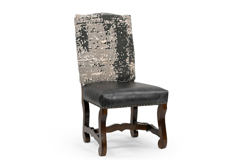 Solid Wood Upholstered Chenille Leather Dining Side Chairs (Set of 2) - Black / Brown / Gray