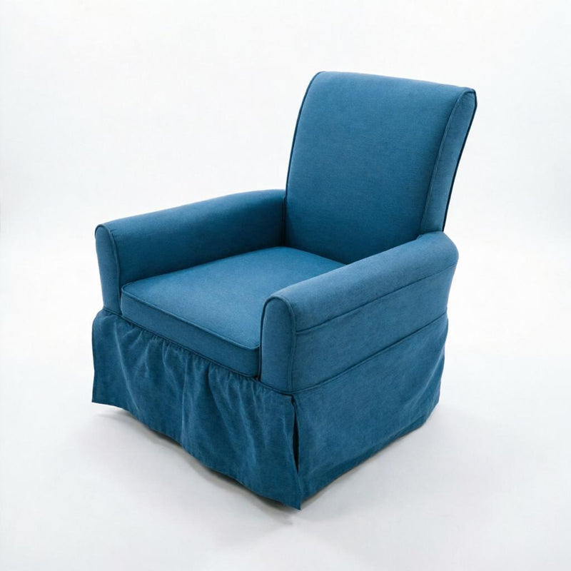 Cotton And Solid Wood Swivel Nursery Glider Rocking Chair - Blue And Natural