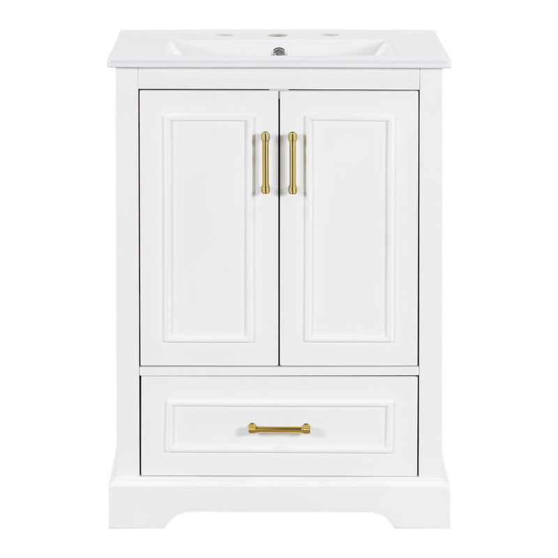Bathroom Vanity With Sink, 1 Divided Drawer And 2 Soft Close Doors With Double Shelf