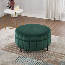 Load image into Gallery viewer, Upholstered Round Ottoman With Reversible Lid, Channel Tufted Pumpkin Shape
