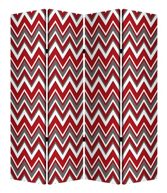 Wood Canvas Screen - Red And Gray