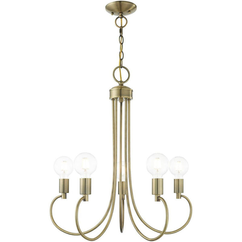 26" Five Light Dimmable Chandelier With Shades - Antiqued Brass