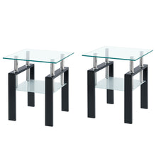 Load image into Gallery viewer, Glass And Metal Square End Tables With Shelf (Set of 2) - Clear / Black
