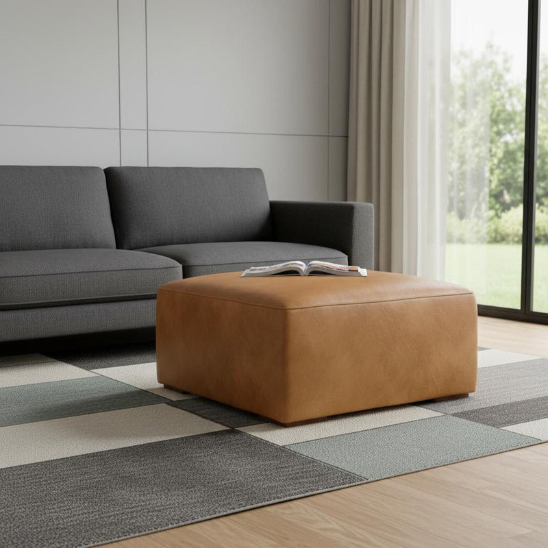 Sienna Leather Ottoman - Brown