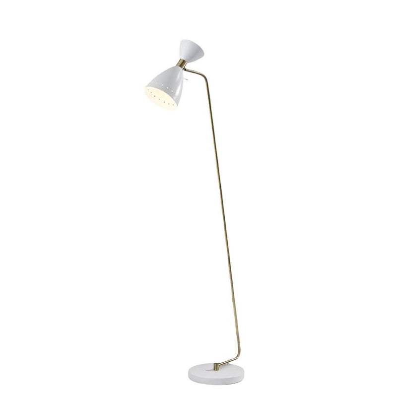 Task Floor Lamp With White Metal Cone Shade - Brass
