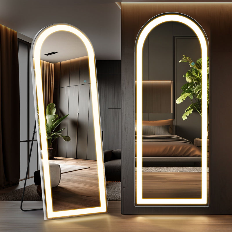 70" Arch Freestanding Frameless Standing Mirror - White