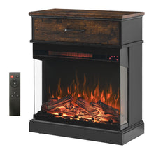 Load image into Gallery viewer, 25&quot; Stand Side Table With 3-Sided Glass Electric Fireplace - Antique Black
